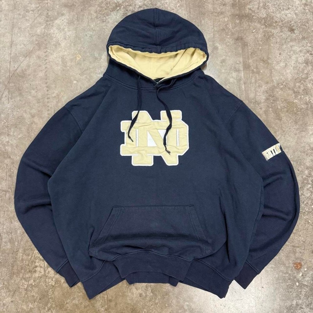 Y2K Notre Dame Blue & Gold Embroidered Hoodie Size XL